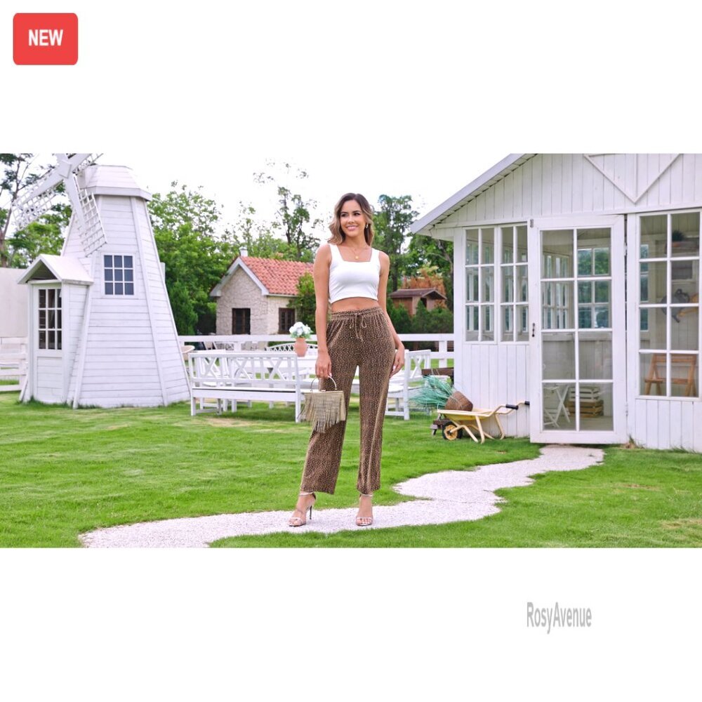 High Elastic Waist Wide Leg Palazzo Pants Glitter Sparkle Casual Loose Long - Picture 6 of 7